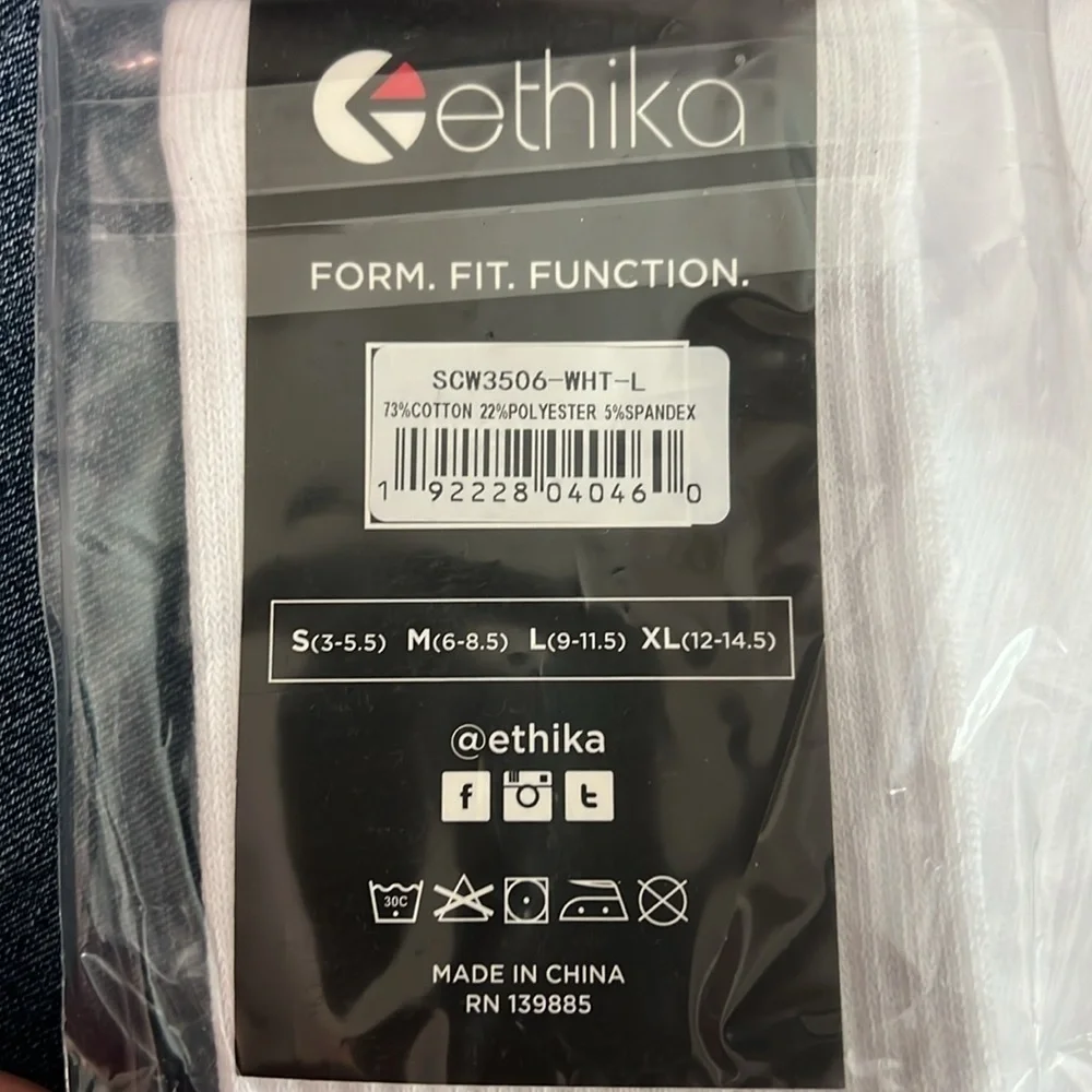 Ethika Crew Socks White Logo Shoe Size 9-11.5